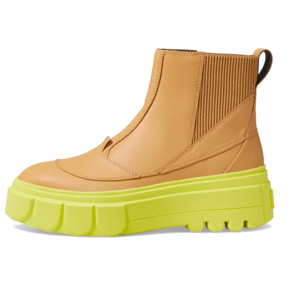 SOREL Leather Caribou™ X Chelsea Waterproof Boot in Tan w/ Green Rubber Sole-9 - Picture 6 of 12